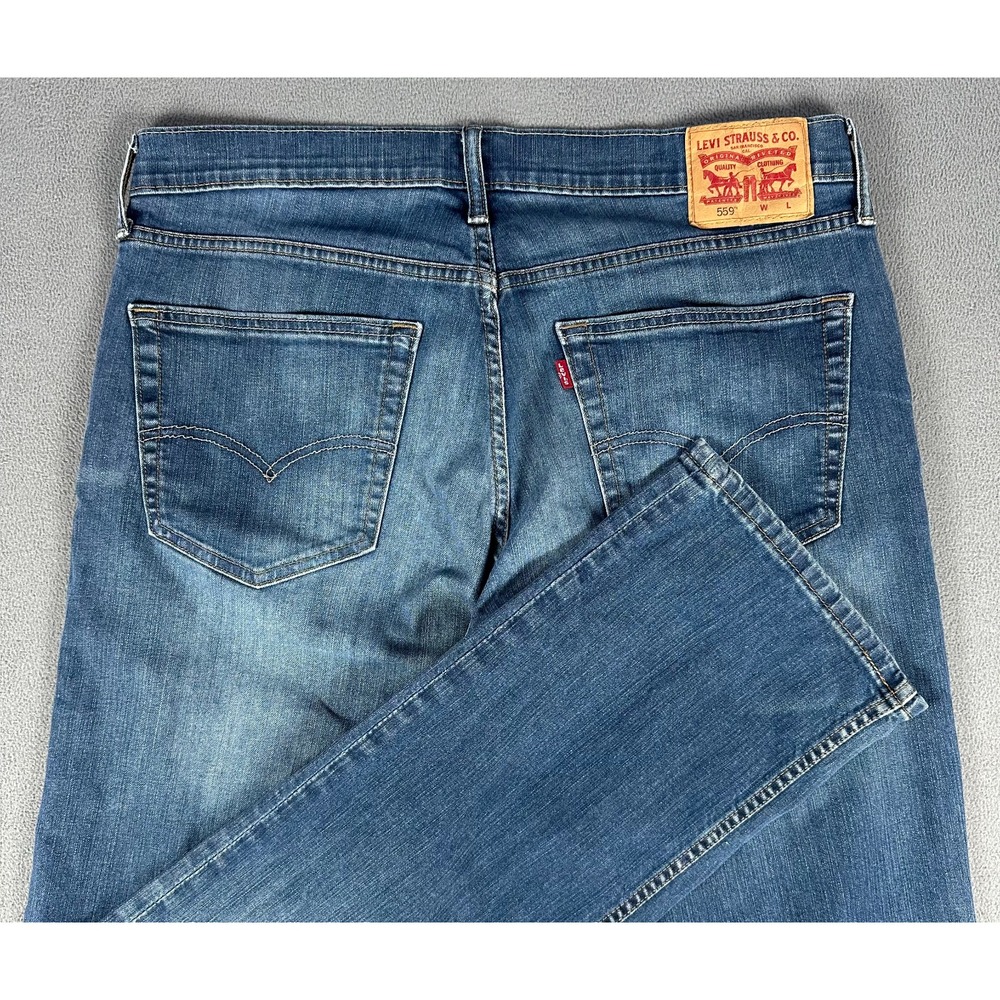 Levis 559 Jeans Mens 36x35 Blue Relaxed Straight Y2K Whiskered Denim READ